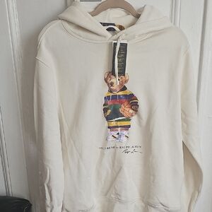 Ralph Lauren Cream Hoodie with Polo Bear Graphic